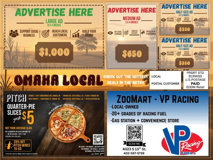 Lincoln Local Spotlight oversized 9x12 EDDM mailer mockup showing the front of the postcard